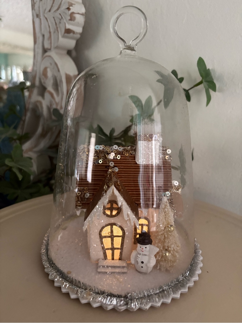 Pottery Barn Glass Cloche Holiday Village with Gold Accents